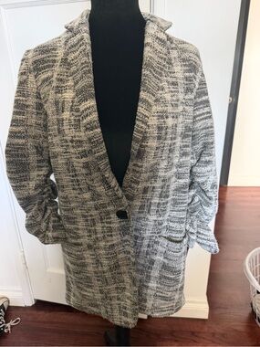 Max Studio Black and White Tweed Open Cardigan
